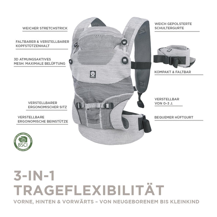 Dooky Carrier Terra Nova, Babytrage Neugeborene ab Geburt, Ergonomische Babytrage 0-3 Jahre, 3.5-15
