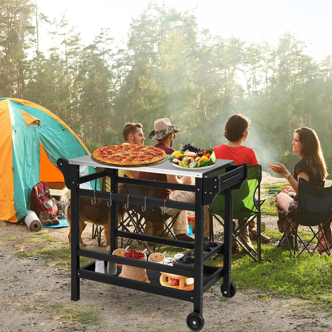 KOMFOTTEU Grillwagen Grilltisch mit Edelstahl Arbeitsplatte, Garten Rollwagen aus HDPE, Servierwagen