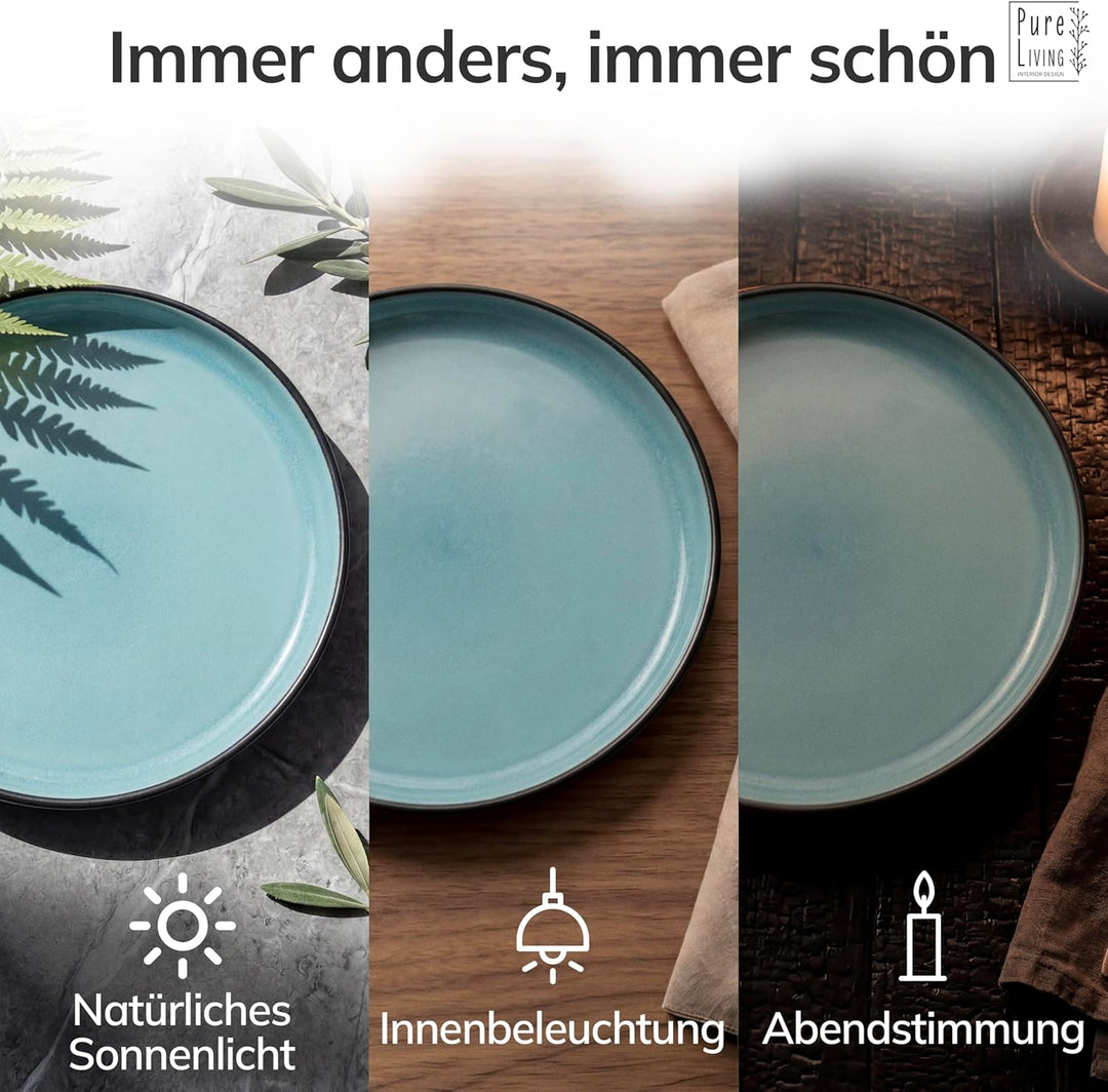 Steingut Suppenteller 6 Pers. Ibiza Hochwertiges Mediterranes TEST SEHR GUT Steingut Tiefe Teller Se