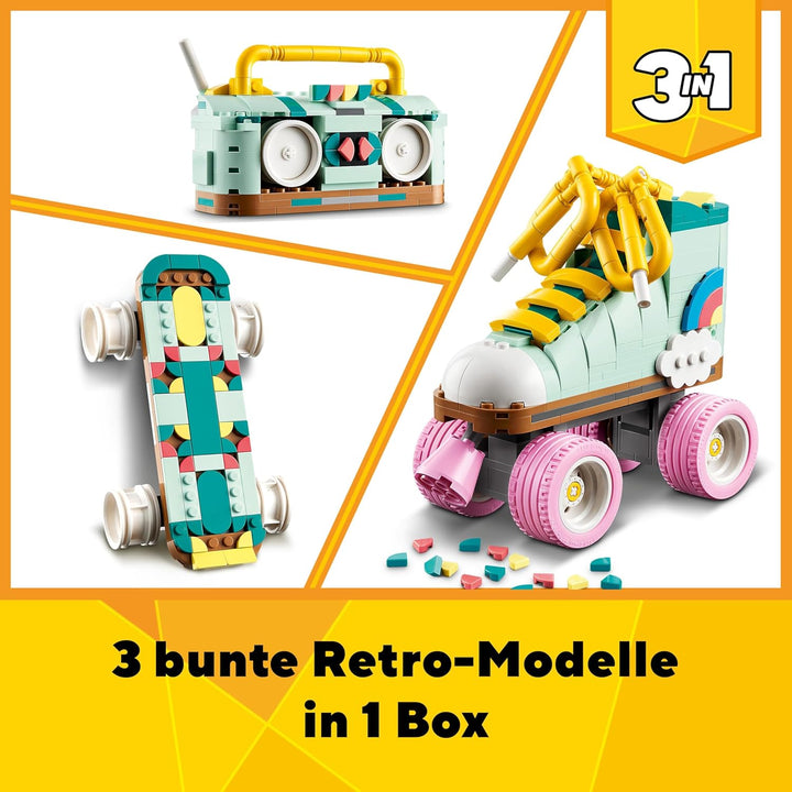 LEGO Creator 3in1 Rollschuh Spielzeug für Mädchen und Jungen mit Mini-Skateboard und Boombox, Retro-