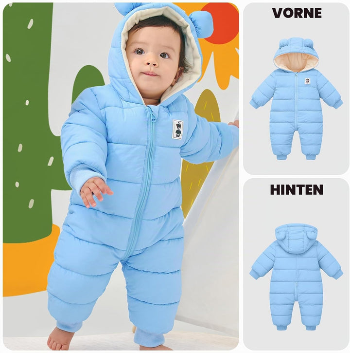 Baby Winter Overall mit Kapuze, Strampler Schneeanzug Jungen Mädchen Langarm Jumpsuit Warm Outfits G