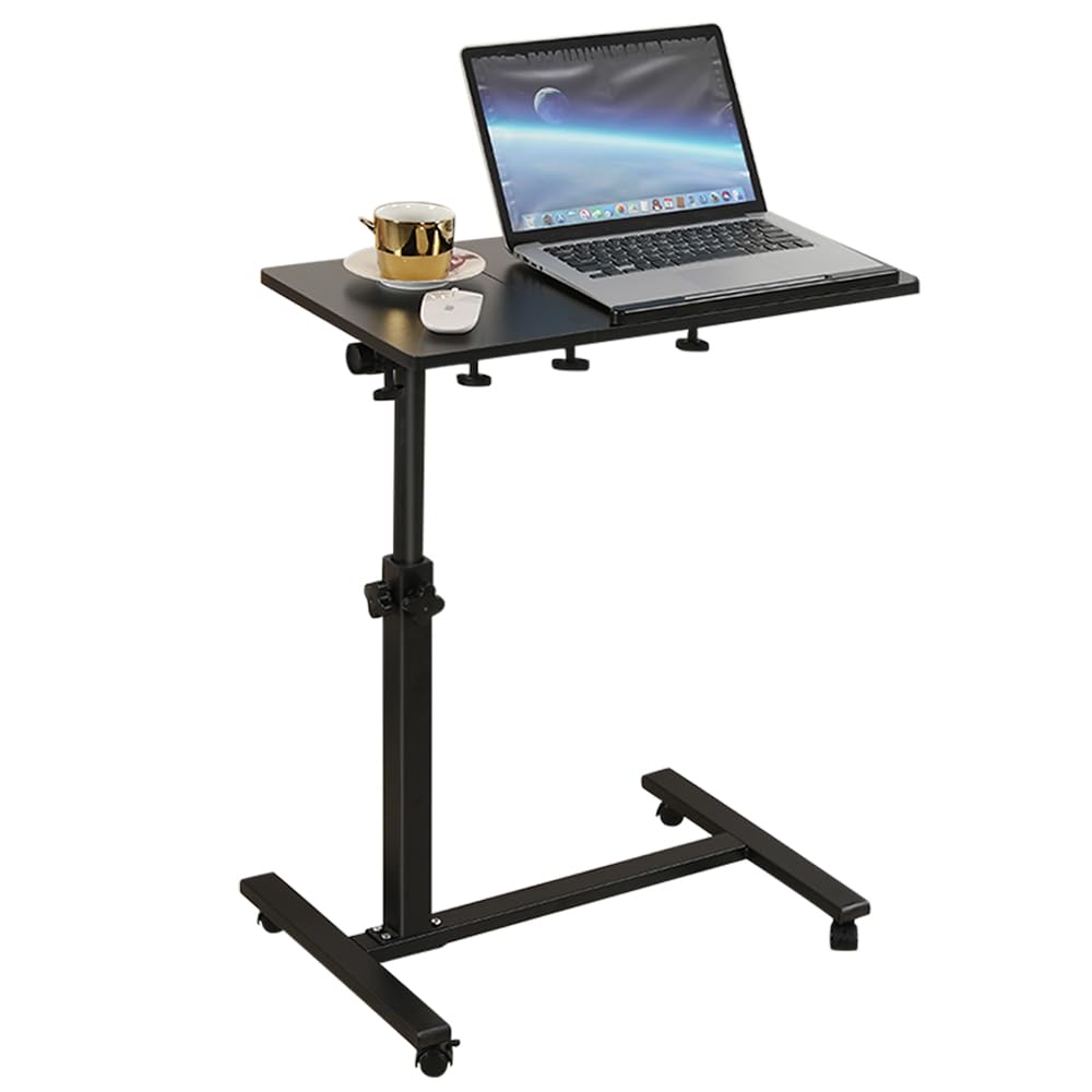 Betttisch mit Rollen, Betttisch für Laptop, Serviertablett für Sofa, Bremsen an beiden Hinterrädern,