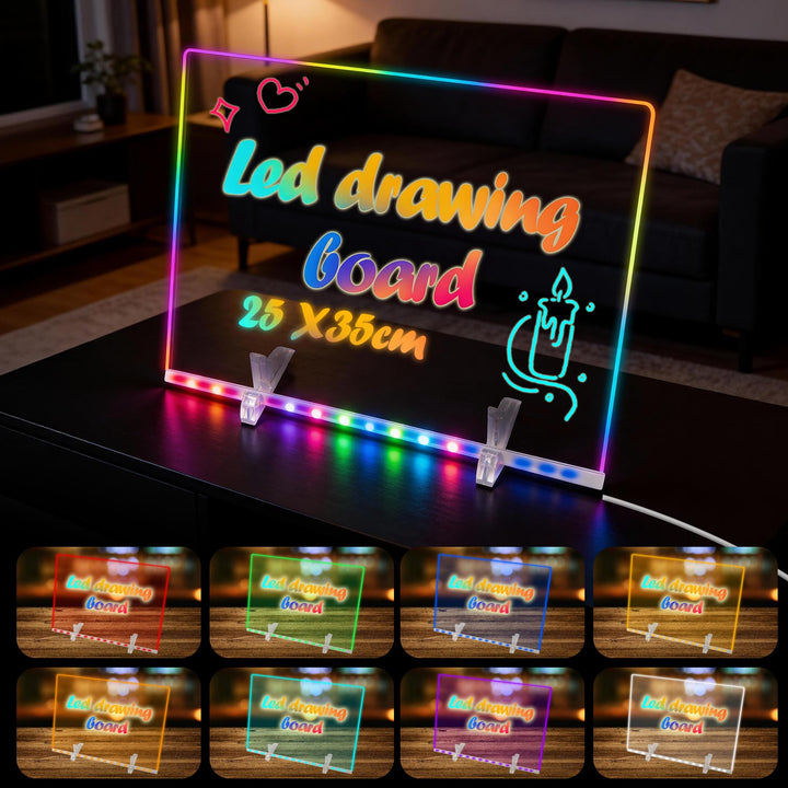 LED Zeichenbrett aus Acryl, 35 x 25 cm | Verbesserte Version von LED Maltafel Kinder, 13 Farben &amp; 6