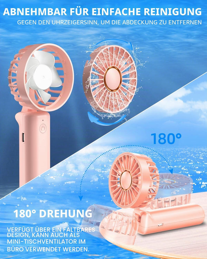 Tragbarer Handventilator, Mini-Schreibtischventilator Faltbar 1800mAh, 180° Rotation, 3 Geschwindigk