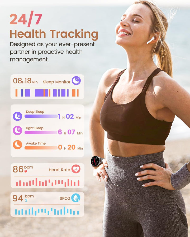 RUXINGX Smartwatch Damen, 1.27" Smart Watch Rund mit Telefonfunktion, 24H SpO2 Pulsuhr, Fitnessuhr m