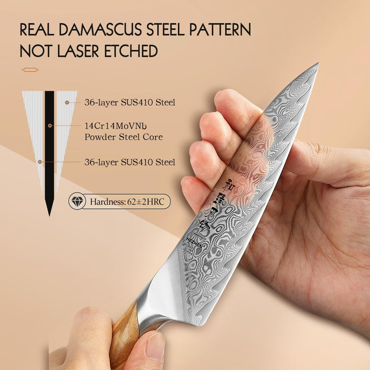 HEZHEN Damast Küchenmesser Set 5-Teilig, Professionelles Damaszener Stahl Kochmesser Set Santoku Mes