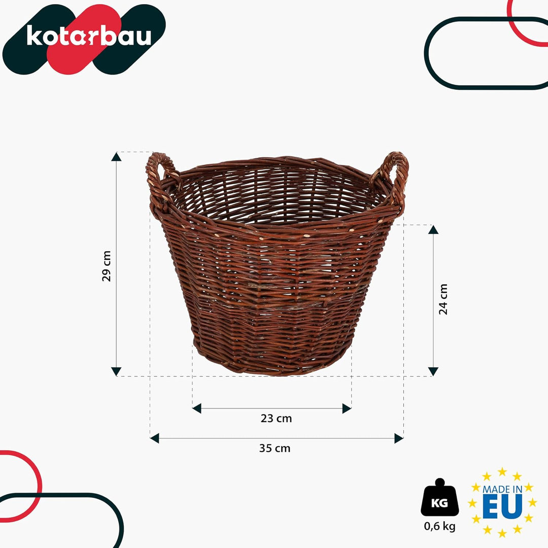 KOTARBAU® Weidenkorb mit Griffen - ø 35 cm - Blumen Korb - Aufbewahrung von Spielzeug - Holzkorb für