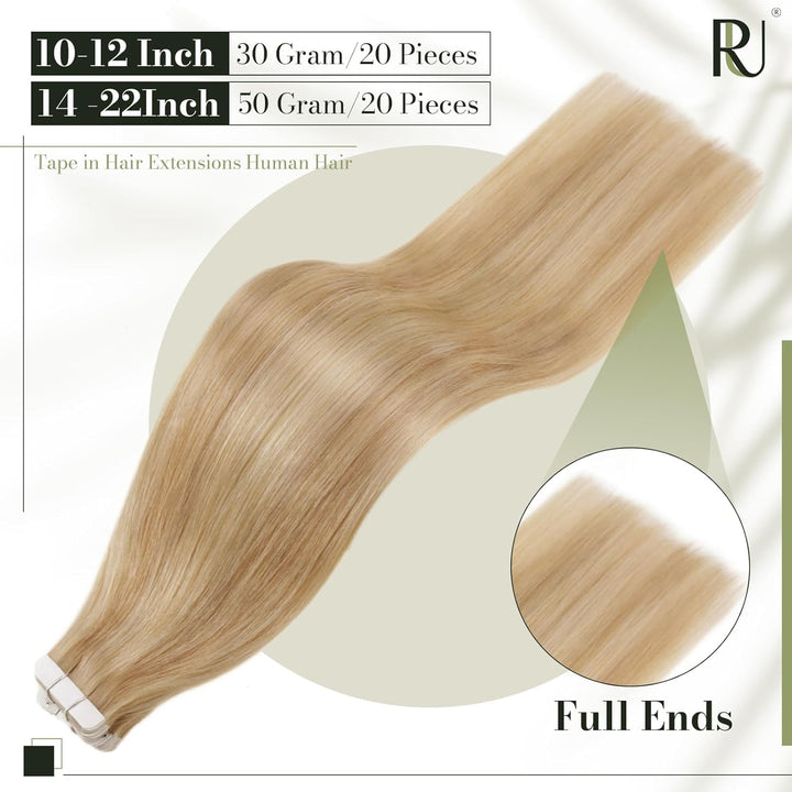 RUNATURE Tape Echthaar Extensions Blond Highlight 35cm Remy Echthaar Tape in Extensions Menschenlich