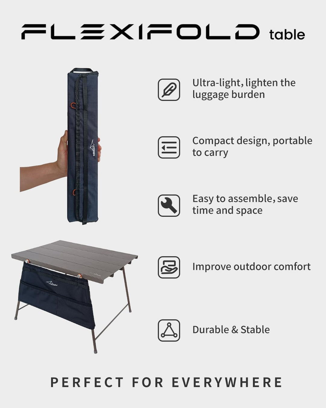 Tragbarer Campingtisch, Faltbar Aluminium Klapptisch mit Tasche, Ultraleichter Outdoor Falttisch, Be