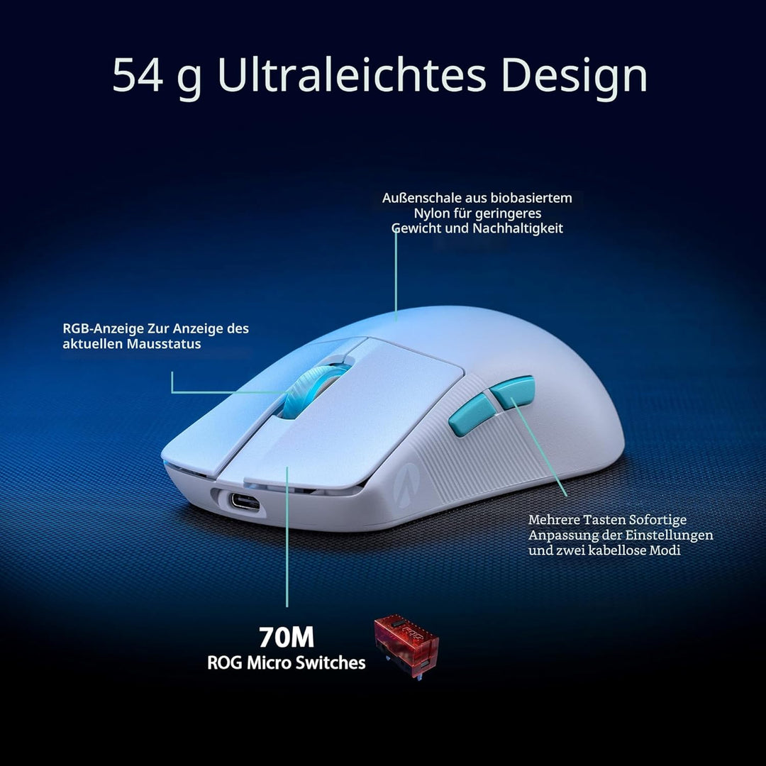ASUS ROG Harpe Ace Aim Lab Edition White RGB Gaming Maus weiss (kabellos, 2,4 GHz RF, Bluetooth, USB