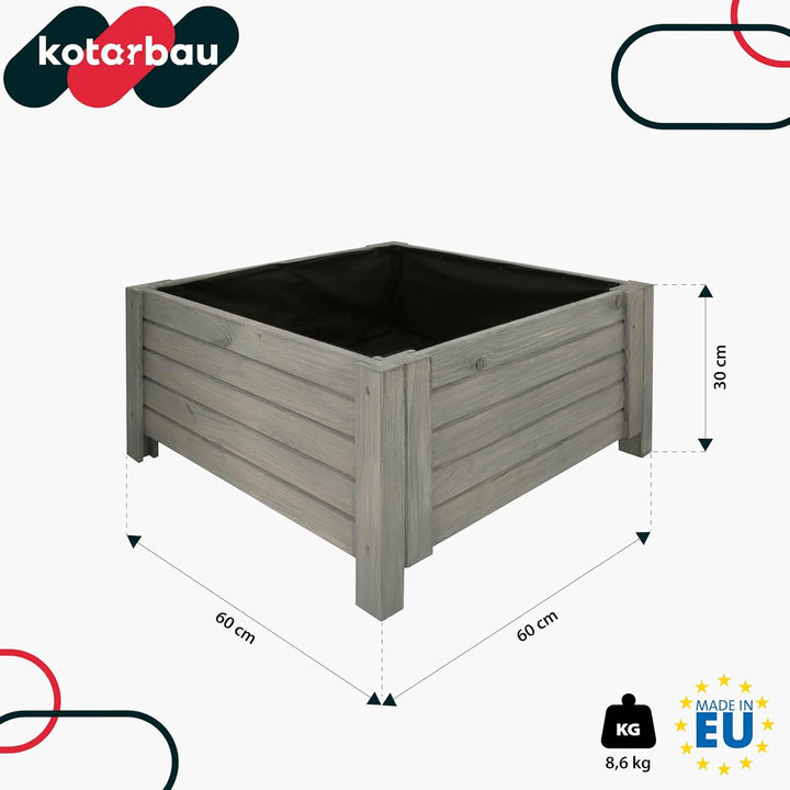 KOTARBAU® Blumenkasten - 60 x 60 x 30 cm - Pflanzkasten mit Vlies - Pflanzkübel gross aussen - Balko