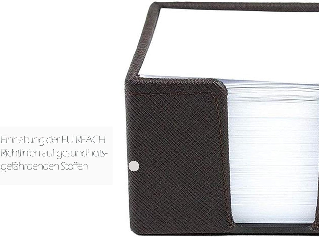 DELMON VARONE - Zettelkasten Saffiano Lederimitat braun, Zettelbox inkl. 500 Blatt Papier, Notizklot