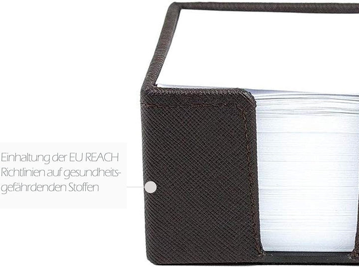DELMON VARONE - Zettelkasten Saffiano Lederimitat braun, Zettelbox inkl. 500 Blatt Papier, Notizklot