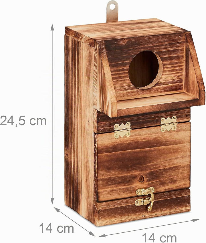 Relaxdays Nistkasten für Kohlmeise &amp; Gartenrotschwanz, mit Reinigungsklappe, Holz, Vogelnistkasten z