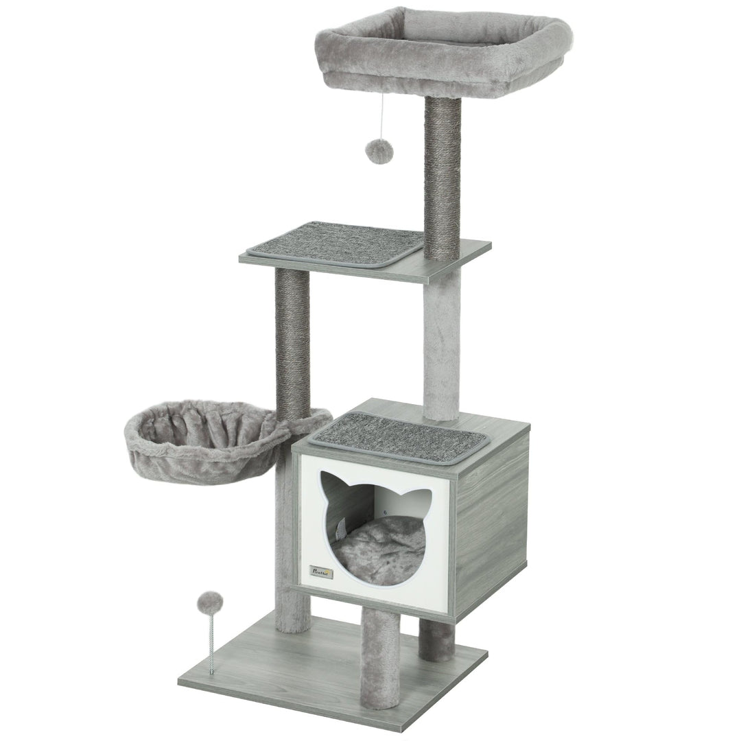 Kratzbaum für Katzen, multifunktional, 48 x 40 x 126 cm, Kratzsäule und Ruhe, modernes Design, gemüt