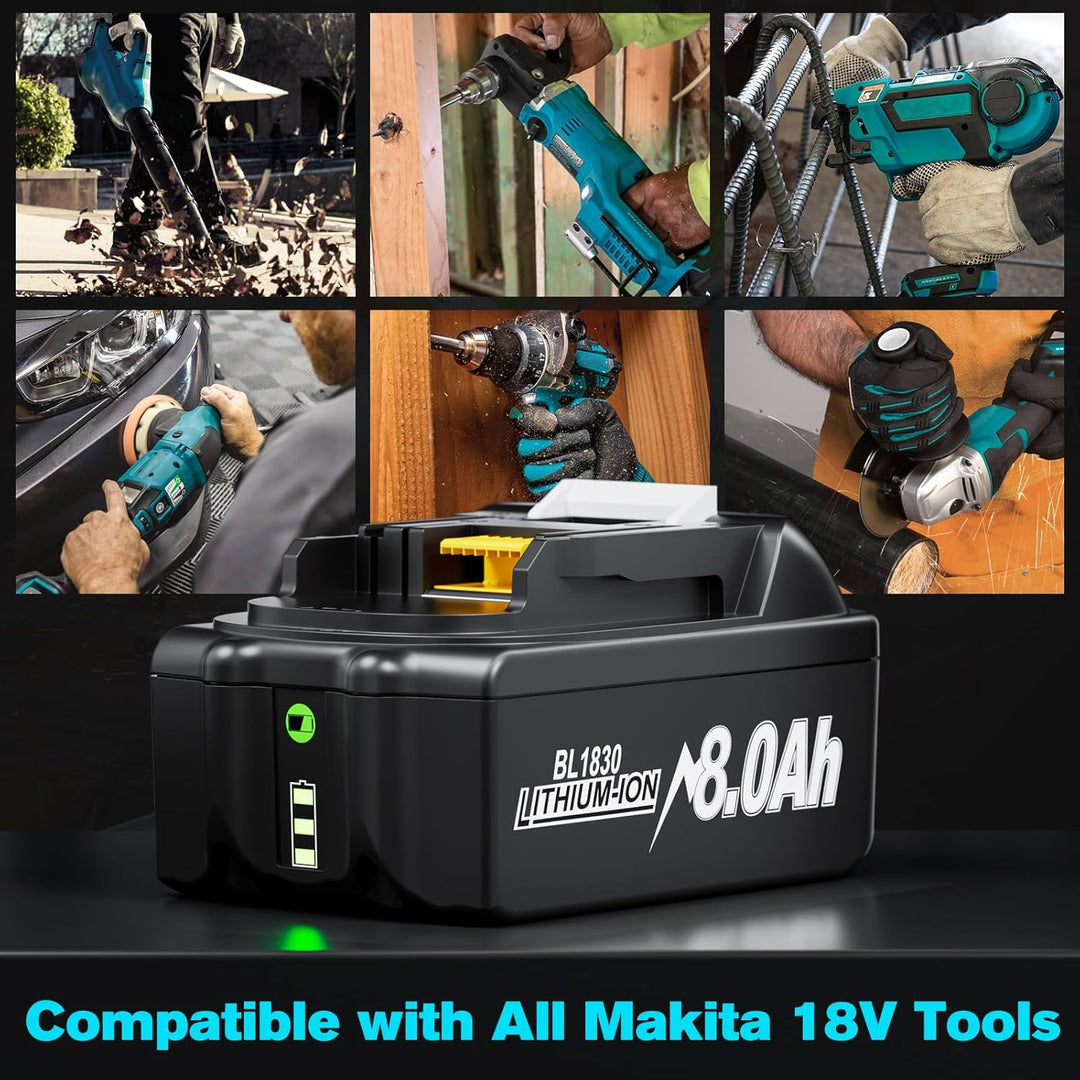 2X 18V 8.0Ah Ersatzakku für Makita Akku 18v Li-ion Akku Kompatibel mit Makita BL1860B BL1850B BL1860