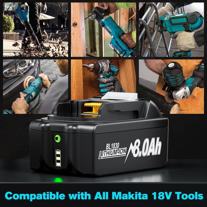 2X 18V 8.0Ah Ersatzakku für Makita Akku 18v Li-ion Akku Kompatibel mit Makita BL1860B BL1850B BL1860