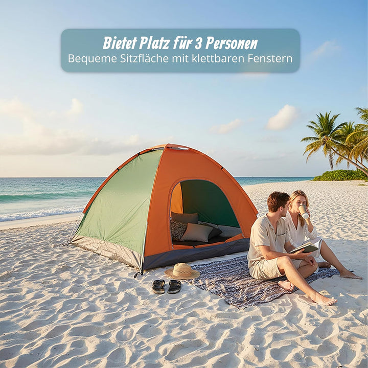 Relaxdays Pop Up Zelt Strand, Wurfzelt, 2-3 Personen, kleines Packmass, UV Schutz 50+, HBT 135 x 200