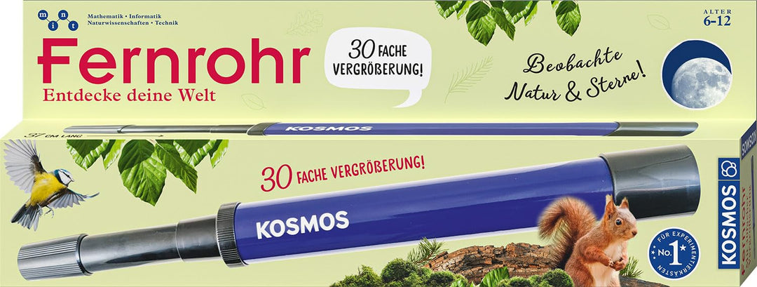 KOSMOS 676940 Fernrohr, entdecke Deine Welt, Linsenfernrohr mit 30-facher Vergrösserung, Stabiler Ok
