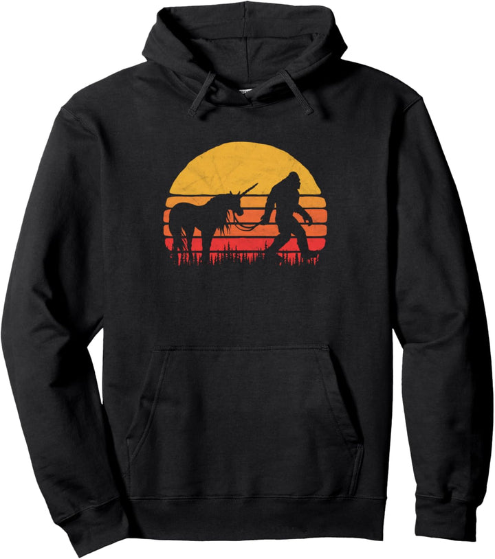Funny Bigfoot / Sasquatch & Unicorn Retro Legends! Pullover Hoodie