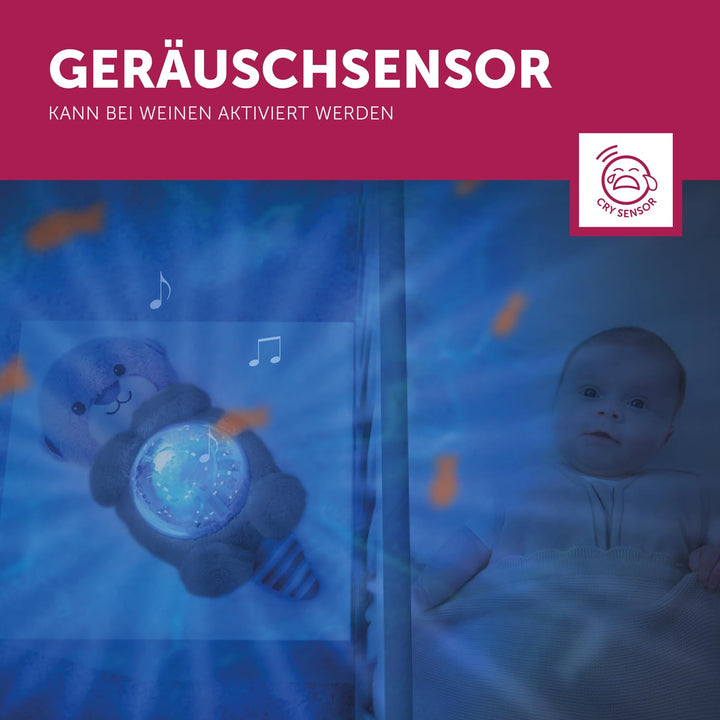 ZAZU Otto der Otter - LED-Nachtlichtprojektor: Ozean, bewegliche Fische, Wellen, 5 Melodien, 3-Stufe