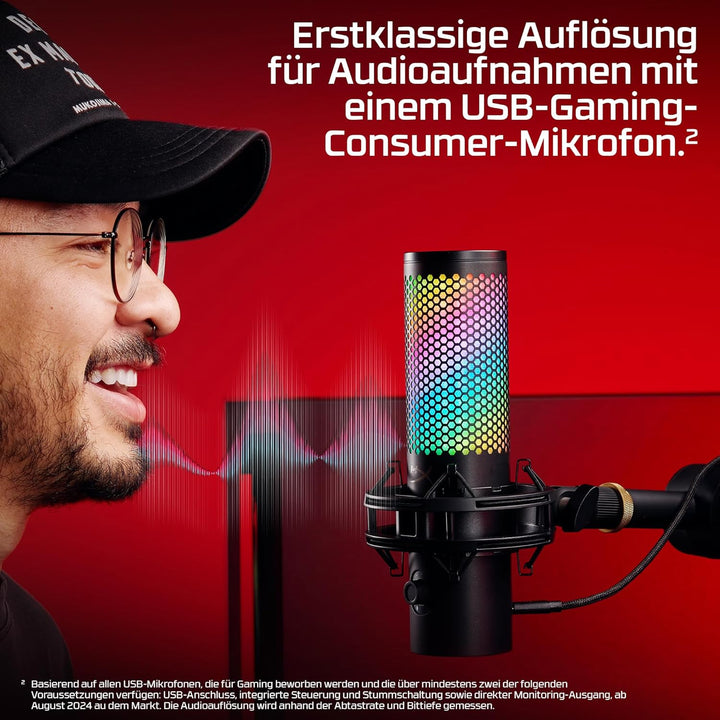 HyperX QuadCast 2 S USB-Mikrofon, RGB-Beleuchtung, 32-Bit/192 kHz Audio, vier Richtcharakteristiken,