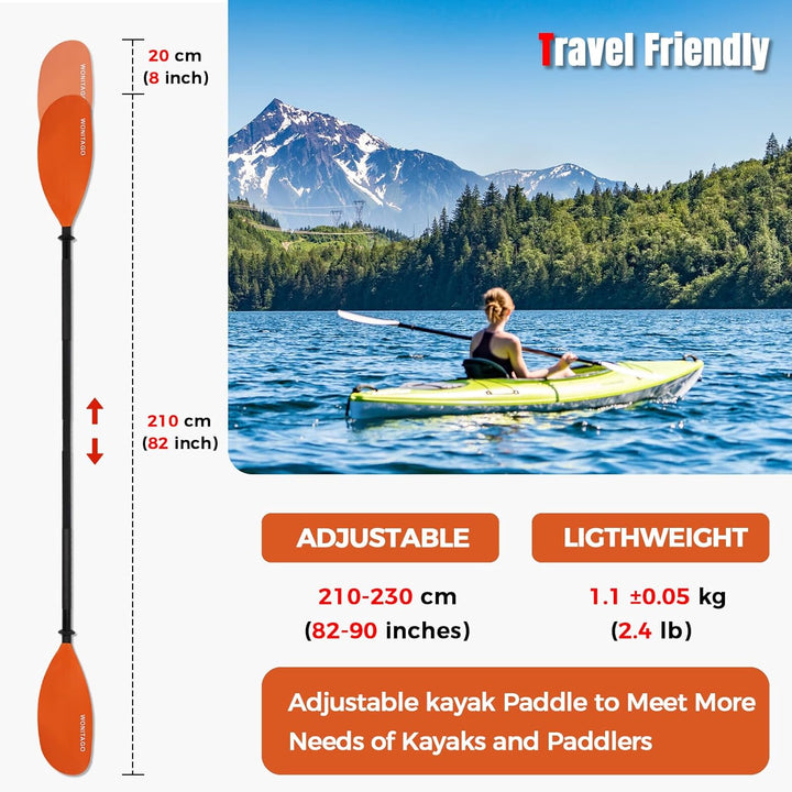 XUXIAKE Kajak Paddels mit Aluminium Schaft und PP Klinge, 210-230 cm, 230-250 cm Einstellbar Doppelp
