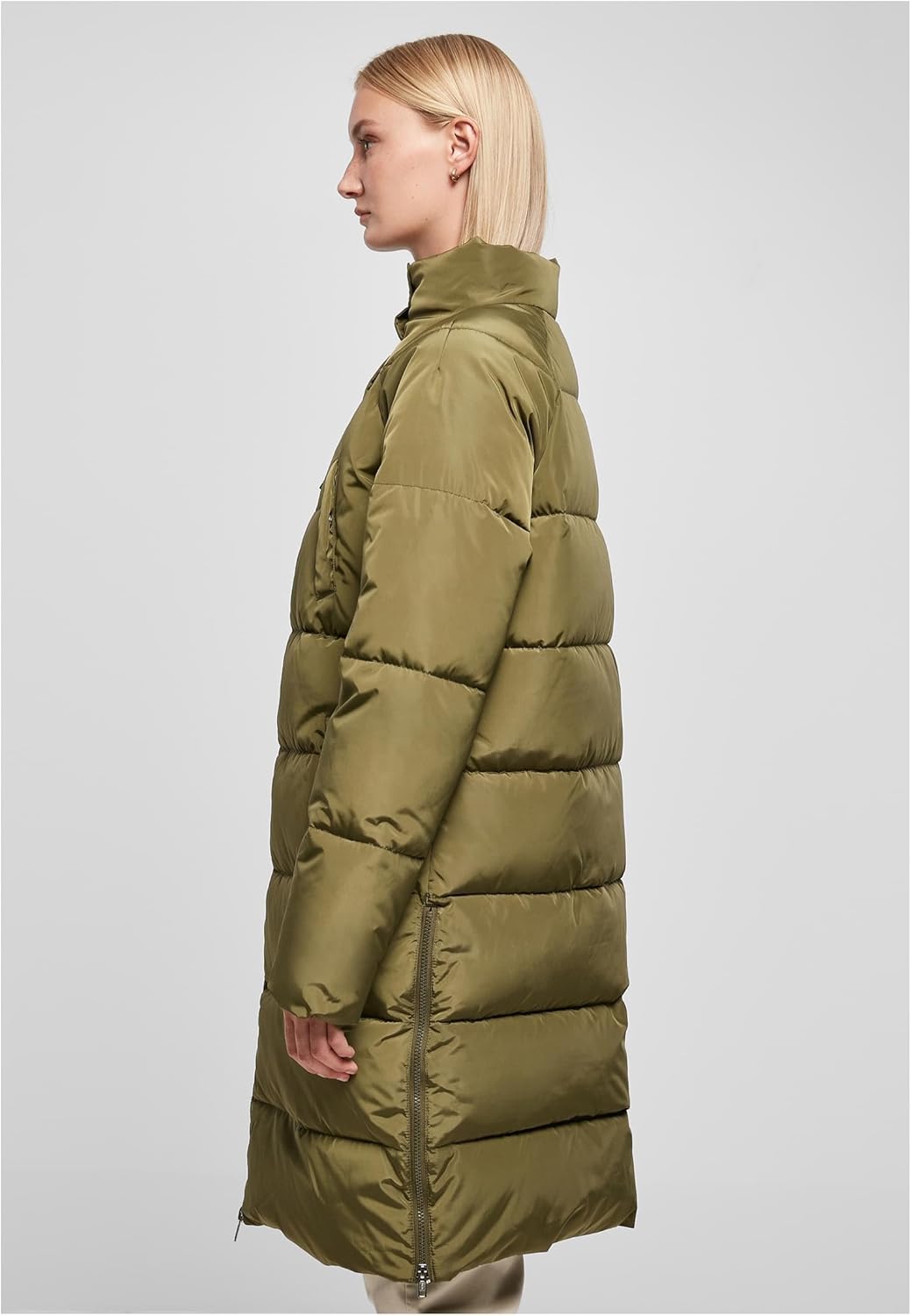Urban Classics Damen Ladies High Neck Puffer Coat Jacke XS Olive, XS Olive