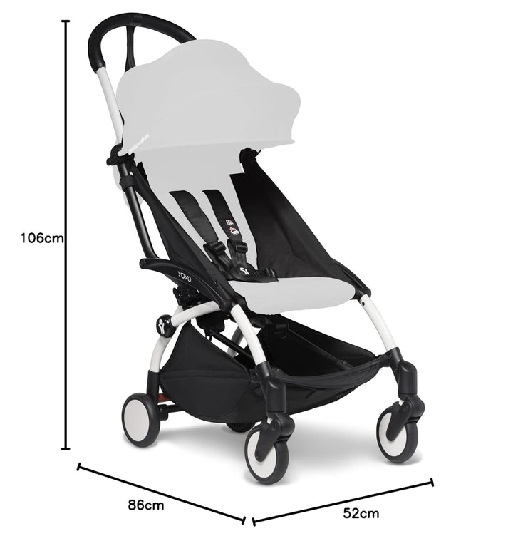 BABYZEN YOYO2 Kinderwagengestell, White - Textilset nicht inbegriffen - Kommt mit 5-Punkt-Gurt, mehr