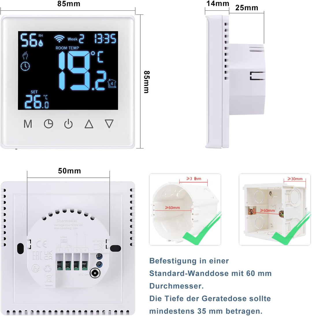 CNBINGO Smart Thermostat Unterputz Boiler WLAN Heizungsthermostat Raumthermostat WLAN Digital Raumth