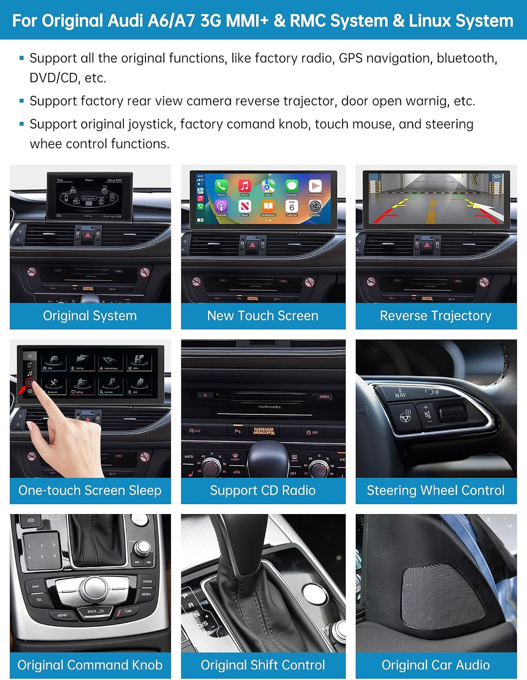 Autoradio 10,25 Zoll Touchscreen mit kabellosem Carplay &amp; Android Auto für 2011–2018 Audi A6 A7 mit