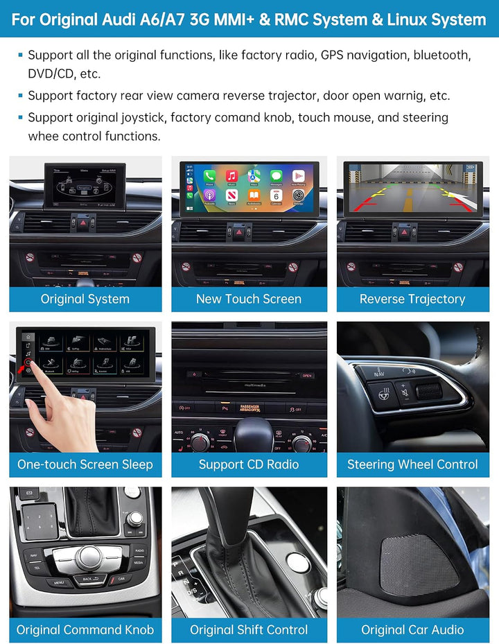 Autoradio 10,25 Zoll Touchscreen mit kabellosem Carplay &amp; Android Auto für 2011–2018 Audi A6 A7 mit