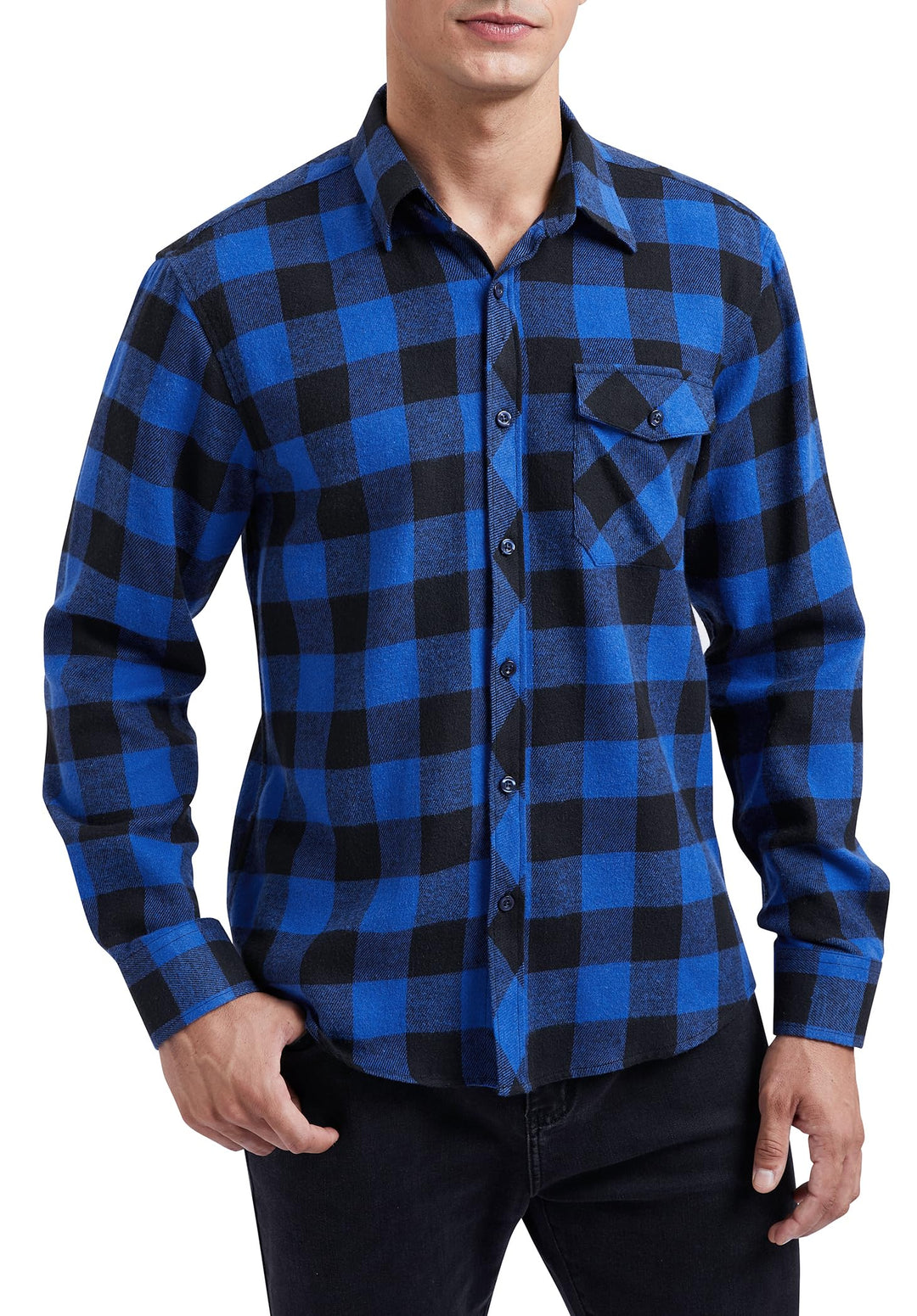 HISDERN Herren Hemd Checked Flanell Shirt, Herren Langarm Oberteil für Männer mit Brusttaschen, Butt