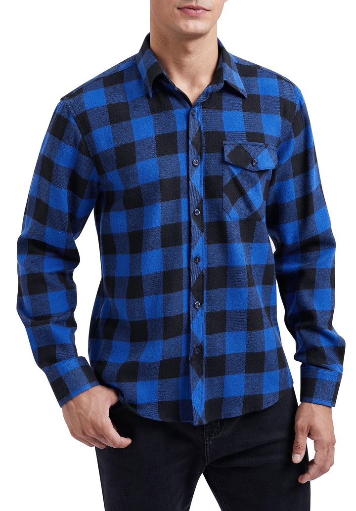 HISDERN Herren Hemd Checked Flanell Shirt, Herren Langarm Oberteil für Männer mit Brusttaschen, Butt