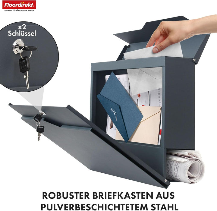 Floordirekt Moderner Briefkasten, mit Zeitungshalter, Deckel, abschliessbar mit Zeitungsfach und gro