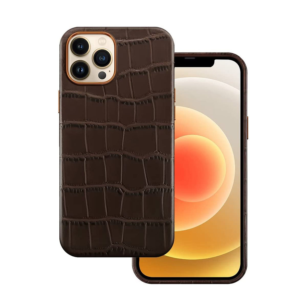 Docco Jette Entworfen für iPhone 12 / iPhone 12 Pro Lederhülle, echtes Rindsleder hülle geprägtes Kr