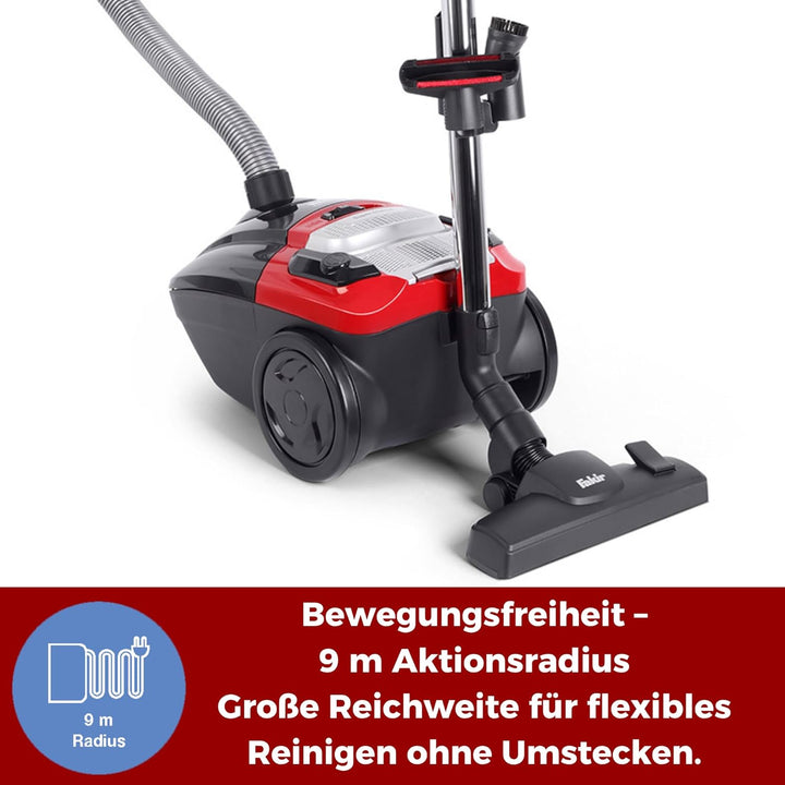 Fakir Red Vac Power Staubsauger mit Beutel 700W, Bodenstaubsauger mit Kabel, HEPA H13 Filter, sehr l