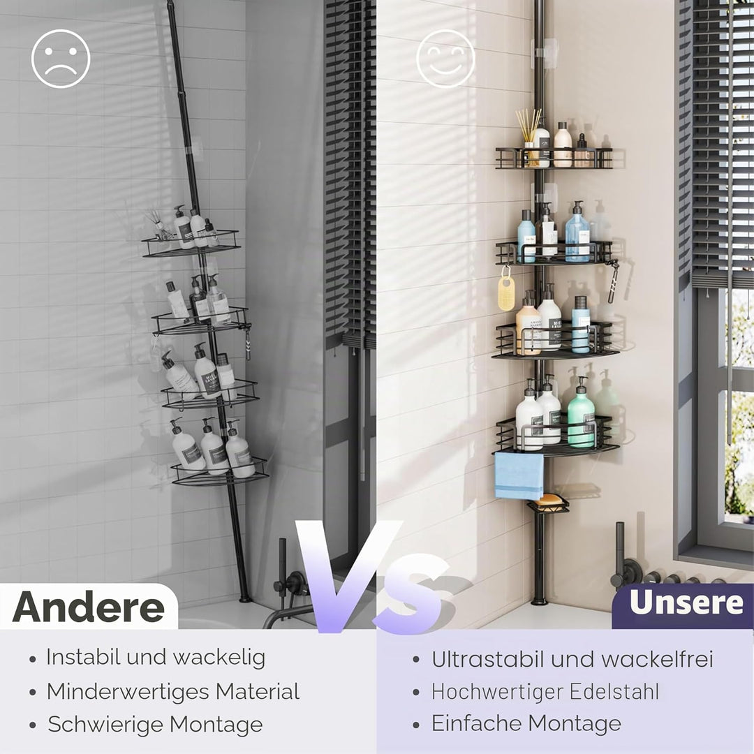 SWTYMIKI Duschablage ohne Bohren Ecke - Höhenverstellbar Teleskop Duschregal Ecke, Shampoo Halterung