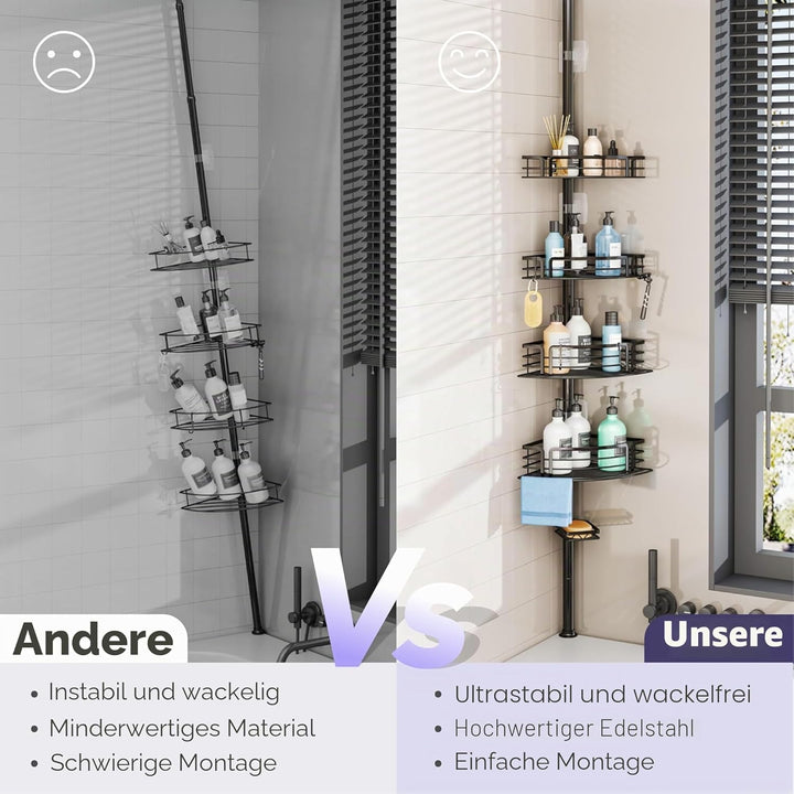 SWTYMIKI Duschablage ohne Bohren Ecke - Höhenverstellbar Teleskop Duschregal Ecke, Shampoo Halterung