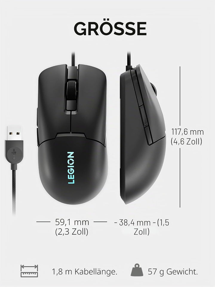 Lenovo Legion M300s RGB Gaming-Maus, bis zu 8000 DPI, 6 programmierbare Tasten, RGB 16,8 Millionen F