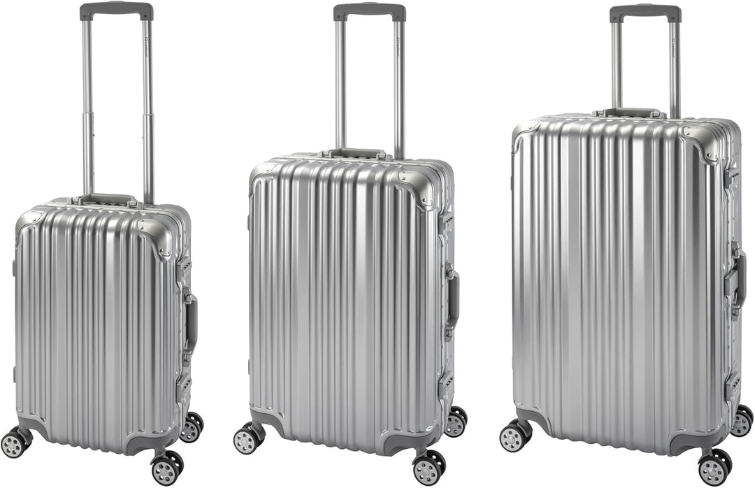 Travelhouse London Koffer Silber S-55cm, M-65cm, L-77cm · 3er-Set · Alu Rahmen · Polykarbonat Hartsc