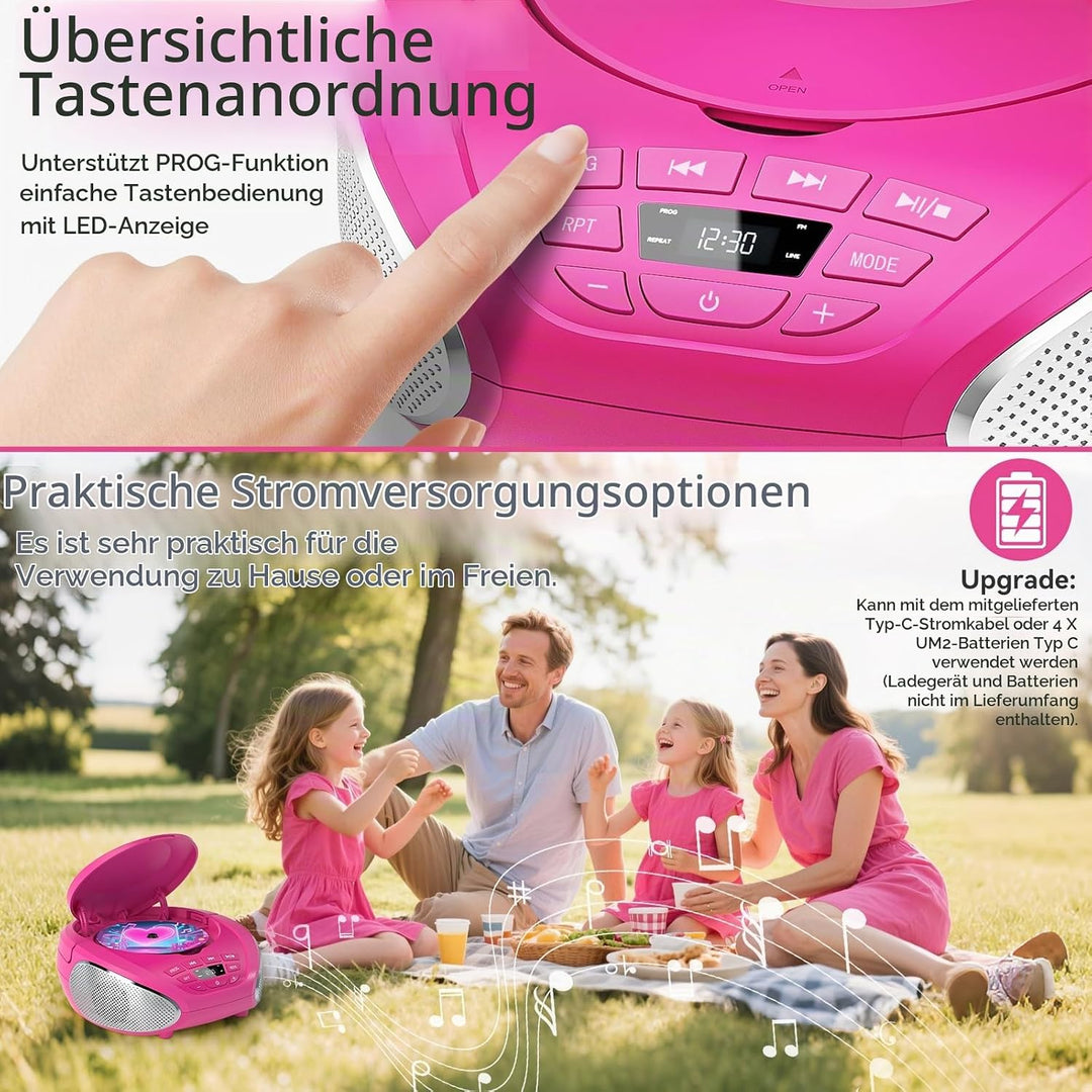 Gueray CD Player Tragbar Boombox Radio mit CD-Player CD Spieler mit Lautsprecher Display Unterstützu