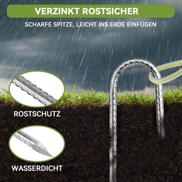 8 Stück 40cm Schwere Trampolin-Zeltanker-Bodennägel - Rostfrei Verzinkter Stahl J-Haken-Rebar-Pfähle
