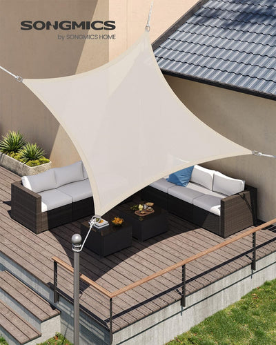 SONGMICS Sonnensegel 2 x 2 m, Sonnenschutz aus HDPE-Gewebe, luftdurchlässig, wasserdurchlässig, für