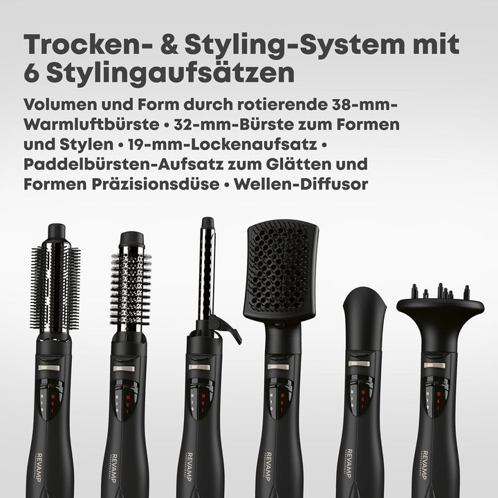 Revamp Progloss Airstyle 6-in-1-Heiss-Multi-Styler-Air-Bürste, Schwarz Airstyle + 6 Attachments, Air
