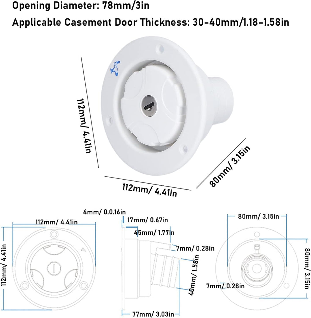 Buachois Tankdeckel 80mm Wassertankdeckel mit 2 Schlüsseln Auslaufsicherer Wasser Diesel Trinkwasser