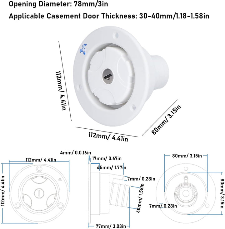 Buachois Tankdeckel 80mm Wassertankdeckel mit 2 Schlüsseln Auslaufsicherer Wasser Diesel Trinkwasser