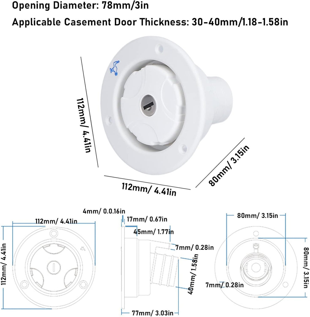 Tankdeckel 78mm RV Wassertankdeckel mit Feder und Dichtungsring Universal Frischwassereinlass mit 2
