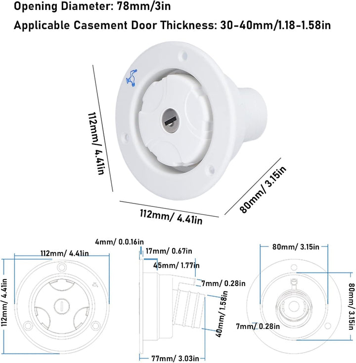 Tankdeckel 78mm RV Wassertankdeckel mit Feder und Dichtungsring Universal Frischwassereinlass mit 2