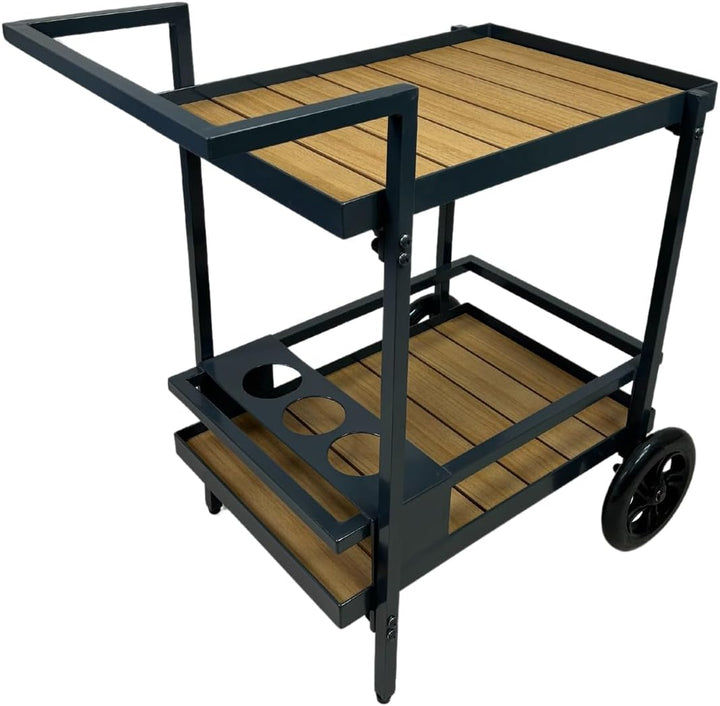 abc HOME | Outdoor Servierwagen WPC & Aluminium – Wetterfester Grillwagen mit Flaschenhalter – Garte
